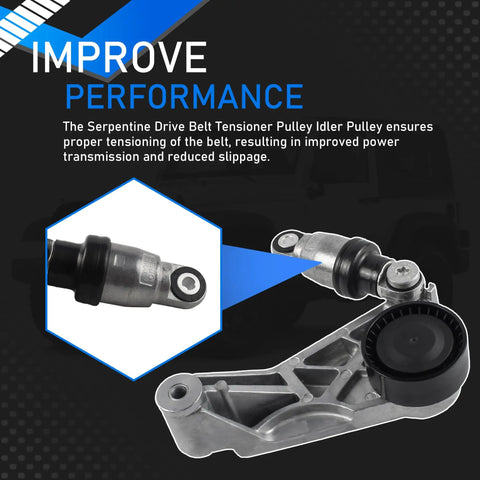 Close-up of Jeep Wrangler Beefed Up Serpentine Drive Belt Tensioner Pulley Idler Kit for Three Point Six Liter V6 Engines