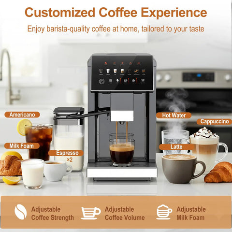 Total Game Changer Super Automatic Espresso Machine With Built In Grinder And 15 Custom Settings For Barista Grade Lattes And Smooth Americanos Making Home Brewing A Sweet Treat on modern kitchen counter.