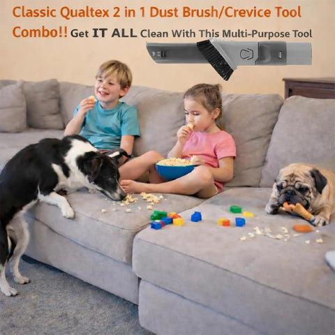 Children eating snacks on a couch with pets nearby, showcasing the 2 In 1 Duster Crevice Tool For Shark Vacuums, Fits NV and HV Series.