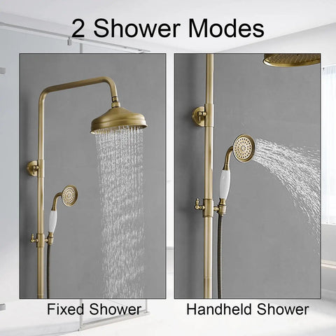 10 Inch Luxury Rain Shower System With Wall Mount Overhead Rain Head And Hand Shower, Brass Valve Body And Trim Included