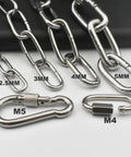 Heavy Duty 304 Stainless Steel Chain Three Thirty Second Inch By Five Feet With Welded Closed Links And Dual Locking Carabiner Hooks