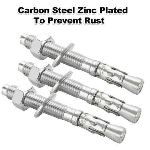 60 Piece One Half Inch By Three And Three Quarters Inch Wedge Anchors For Concrete Heavy Duty Expansion Anchors With Nuts And Washers Carbon Steel Galvanized Rust Resistant Cement Anchors For Secure Wall And Floor Fastening