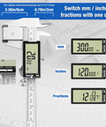 Digital Caliper 12 Inch With Large LCD Screen For Inch Millimeter And Fraction Conversion 0 To 300 Millimeters display modes