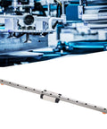 Compact Lightweight Linear Guide Rail MGN7H Bearing Steel For CNC Machines And Injection Machines, High Precision Motion Guideway, Durable Construction, Easy Install, Space Saving Design, Smooth, Quiet Operation, shown with CNC motion system.
