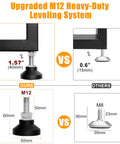 Comparison of M12 heavy-duty leveling system vs M8 highlighting size differences for Heavy Duty 14 Gauge Steel Counter Height Table Legs 34 By 24 Inch Square Metal Frame For DIY Kitchen Island Or Standing Desk Industrial Black Built To Last Set Of 2 Supports Up To 1000 Pounds