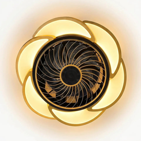 17-Inch Bladeless Ceiling Fan Light, Remote, 6-Speed, Low Profile, Gold with decorative light and concealed blade design.