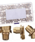 Copper Grease Nipples Assortment Kit With Zerk Fittings For Lubrication, showing M8 and M10 size fittings in plastic case with close-up