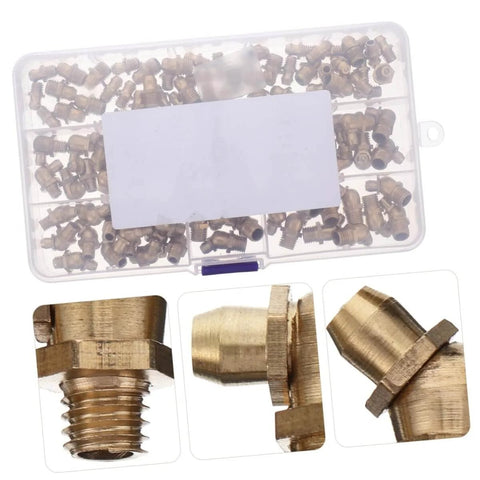 Copper Grease Nipples Assortment Kit With Zerk Fittings For Lubrication, showing M8 and M10 size fittings in plastic case with close-up