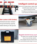 Heavy Duty Electric Stair Climber Trolley With Removable 48V Battery And Brushless Motor For Tough Jobs showing control system and rubber casters.