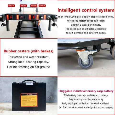 Heavy Duty Electric Stair Climber Trolley With Removable 48V Battery And Brushless Motor For Tough Jobs showing control system and rubber casters.