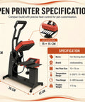 ErShangMao 350w Electric Pen Heat Press Machine with six position aluminum platen and digital timer specifications.