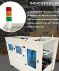 Heavy Duty Automatic Carton Erector And Bottom Taping Sealer with visible red-yellow-green indicator light atop the machine.