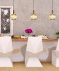 Modern Farmhouse Striped Glass Pendant Light For Kitchen Island And Dining Room above breakfast bar with white chairs