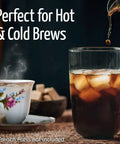 Hot coffee and iced cold brew using Nonwoven French Press Filter Bags 200 Pack For Loose Tea And Mason Jar Brewing