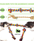Dogs playing with indestructible rope chew toys set for aggressive chewers, heavy duty dental rope toys for large breeds