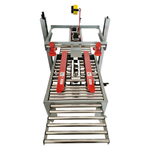 Heavy Duty 110V Automatic Box Sealer Machine With Double Flap Tape System For Fast Carton Packing, showing top view with adjustments.