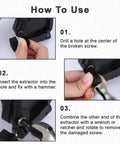 Instructions for using the Ten Piece Hex Bolt Extractor Kit For Stripped Screws And Damaged Fasteners Easy Out Set with hands demonstrating.