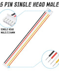 5 Pack 12 Inch Flat Ribbon Jumper Wires 5 Pin Single Head Two Point Five Four Millimeter Pitch Multicolored Dupont Cables