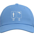 Light blue Hang Glider Dad Hat for Adrenaline Junkies with 'Your Dad My Dad' graphic on front view.