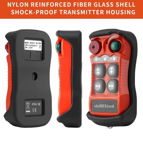 Two Speed Wireless Crane Remote Control Kit for 12-24V Systems with FHSS Technology, Ultra Stable Signal, Lag Free Commands, Heavy Duty Lifting Receiver Transmitter for Construction Equipment, red transmitter