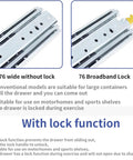Built Tough Three Fold Full Extension Drawer Slides With Lock Mechanism One Pair Heavy Duty cabinet hardware showing lock details and sizes.