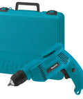 Powerful 4.9 Amp 3/8 Inch Drill With Variable Speed 0-2500 RPM Keyless Chuck Large Trigger Teal Finish Quiet Operation A True Workhorse For Wood Metal And Plastic Projects with teal case