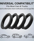 Heavy Duty 4 Pcs Car Wheel Hub Center Rings Reducer Adapters 73.1 Mm To 64.1 Mm Plastic Centric Rings in black, showcasing universal compatibility.