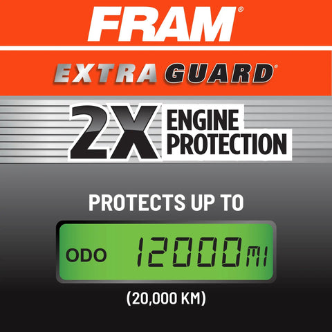 Extra Guard CA4309 Engine Air Filter Swap, 12000-mile protection, highlighted green odometer display