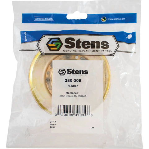 Heavy-Duty V-Idler Replacement For John Deere AM118447, Fits 737 757 777 797 ZTraks, 0.375 In ID, 3.75 In OD, 3.75 In Width, Gold Color, Beefy Belt Tensioner Component packaged in bag