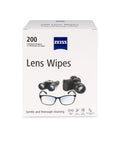 Front view of ZEISS Lens Wipes box, 200 individually wrapped pre-moistened lens wipes