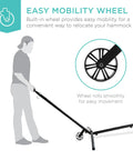 Heavy Duty 9 Foot Steel Hammock Stand With Built In Wheel For Easy Mobility Carrying Case Weather Resistant Finish And 450 Pound Capacity Your Go To Outdoor Yard Setup with easy mobility wheel feature