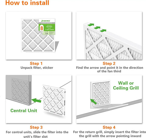 Installation guide for Six Pack 12x12x1 AC Furnace Air Filters MERV 8 Dust Defense Replacement Pleated HVAC Filter For Home Comfort