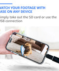 Plug-In Indoor Camera With No WiFi Needed, Full HD 1080P clarity, showing footage of a dog on phone via USB connection.