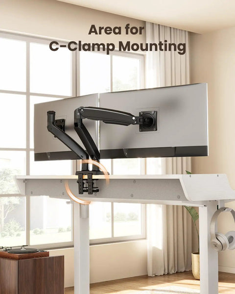 Electric Standing Desk With Drawers, 48 By 24 Inch Gaming Desk With Monitor Stand, showcasing C-clamp mounting area.