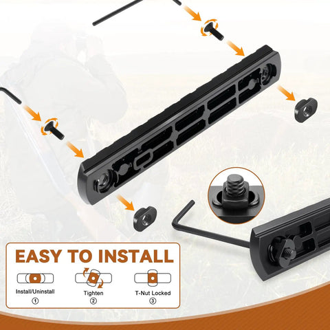 Aluminum Single Sided Picatinny Rail System In 3 5 7 9 11 And 13 Slot Sizes with 13 T Nuts Screws 3 Allen Wrenches installation guide