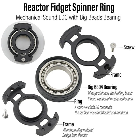 Aluminum Alloy Fidget Ring For Men Dope Anxiety Relief Toy With 6804 Ball Bearing Chain Bike Sound Nuclear Reactor Design