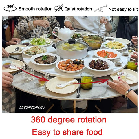 Solid 39 Inch Round Wooden Lazy Susan Rotating Serving Tray With Smooth Swivel Base And Super Grippy Non Slip Bottom during family meal.