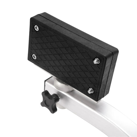 Universal 90° adjustable trolling motor deck-mount bracket; black textured plate with screws on aluminum rail