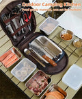 Outdoor Cutlery Portable Set for Camping and Picnics with Secure Pouch and Built In Elastic Slots Keeps Utensils From Shifting Durable