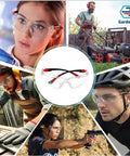 Kick Ass UV Safety Glasses With Wraparound Lens For Work And Sports Ansi Z87.1 Rated, showcased in various outdoor activities.