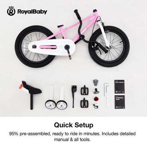 12 Inch Kids Bike For Toddlers Girls Learning Bicycle With Training Wheels Easy Peasy Assembly components laid out