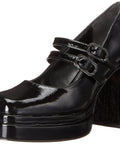 Womens Pepper Platform Heels With Double Buckles Black Dope Retro Vibe Platform Buckled Heels Tall Heel Chunky Sole Buckle Closure Medium Width Size 6.5