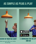 100W Equivalent A19 LED Smart Light Bulb Tunable White With Wi Fi Connectivity E26 Base Control By Voice Or App And Motion Activated SpaceSense For Matter Compatible Smart Home installed in pendant lamp