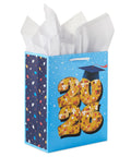 Medium Year Dated Graduation Gift Bag With Tissue Paper Blue Gift Bag Featuring Class of 2026 With Gold Disco Ball And Stars 9 Inch Size
