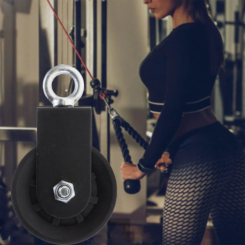 Cable Pulley System With 360 Degree Rotation And Silent Operation showcasing black pulley in gym setting
