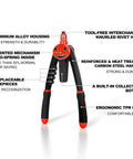Heavy Duty Pop Rivet Gun 13 Inch Pro Hand Riveter With Automatic Rebound Spring For Easy Pulling And 5 Interchangeable Nosepieces To Fit 3Mm 4Mm 5Mm 6Mm Rivets On Metal Auto Sheet Rock DIY Projects with aluminum alloy housing and ergonomic grip.
