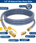 12 Feet Half Inch ID Natural Gas Hose With Quick Disconnect for BBQ grills pizza ovens patio heaters and more propane to natural gas conversion kit CSA certified, coiled view with brass connectors
