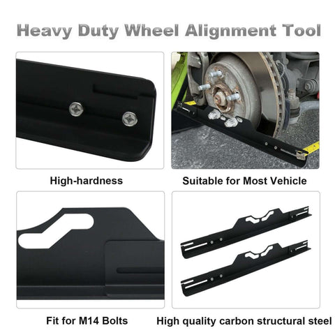 Pro Grade Wheel Alignment Tool Kit With Tape Measures, Heavy Duty Toe Alignment Plates for front end alignment.