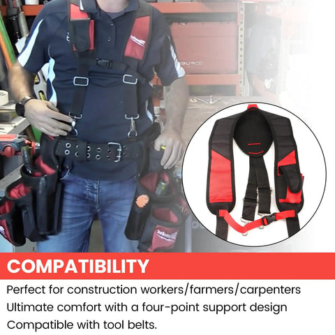 Man wearing 48-22-8145 Heavy Duty Padded Suspension Rig Replacement Backing For Tool Belts And Bags with four-point support design.