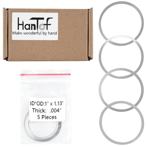 Top Shelf Barrel Nut Shim Kit With Free Float Spacers And Quick Adjustments.001 To.004 Inches, 5 steel shims in packaging.
